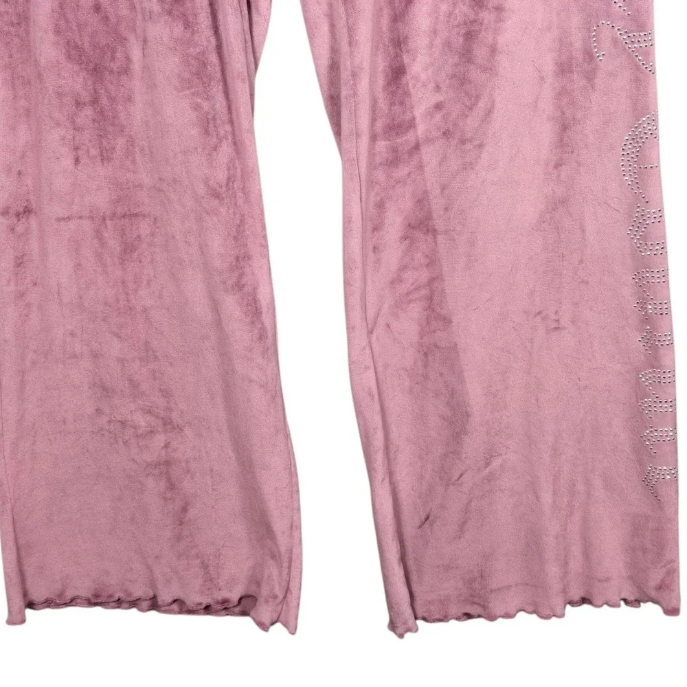 Juicy Couture Sleep Pant Womens Medium Pink Velour Rhinestone Logo Pajama Lounge